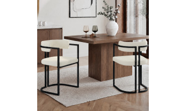 Chaises Rudy bouclette crème pieds métal - lot de 4