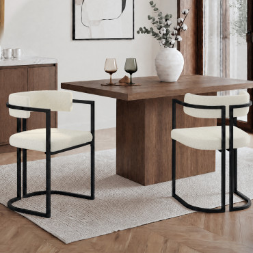 Chaises Rudy bouclette crème pieds métal - lot de 4