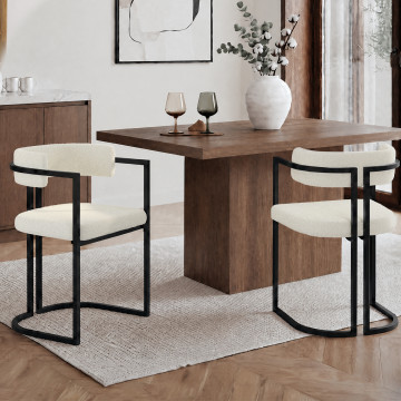 Chaises Rudy bouclette crème pieds métal - lot de 4