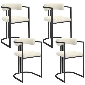 Chaises Rudy bouclette crème pieds métal - lot de 4