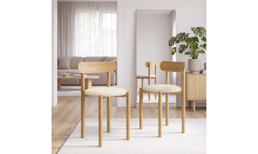 Chaises Kathy bouclette crème pieds effet bois - lot de 6