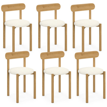 Chaises Kathy bouclette crème pieds effet bois - lot de 6