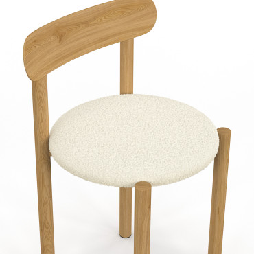 Chaises Kathy bouclette crème pieds effet bois - lot de 6