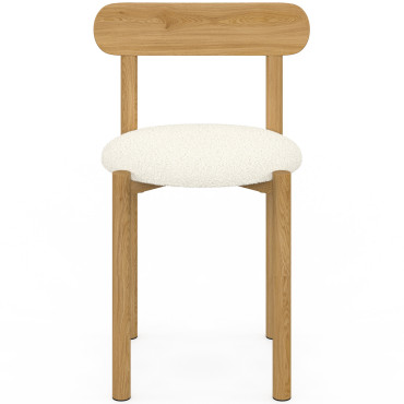 Chaises Kathy bouclette crème pieds effet bois - lot de 6