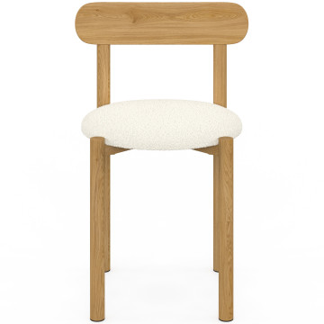 Chaises Kathy bouclette crème pieds effet bois - lot de 6