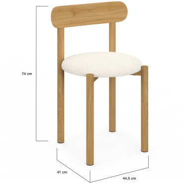 Chaises Kathy bouclette crème pieds effet bois - lot de 6