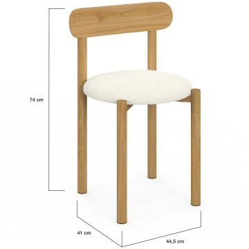 Chaises Kathy bouclette crème pieds effet bois - lot de 6