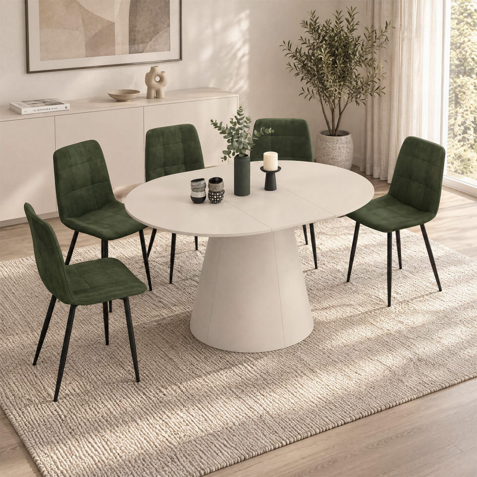 Table à manger ronde extensible Elvis beige Ø110-150cm