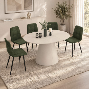 Table à manger ronde extensible Elvis beige Ø110-150cm