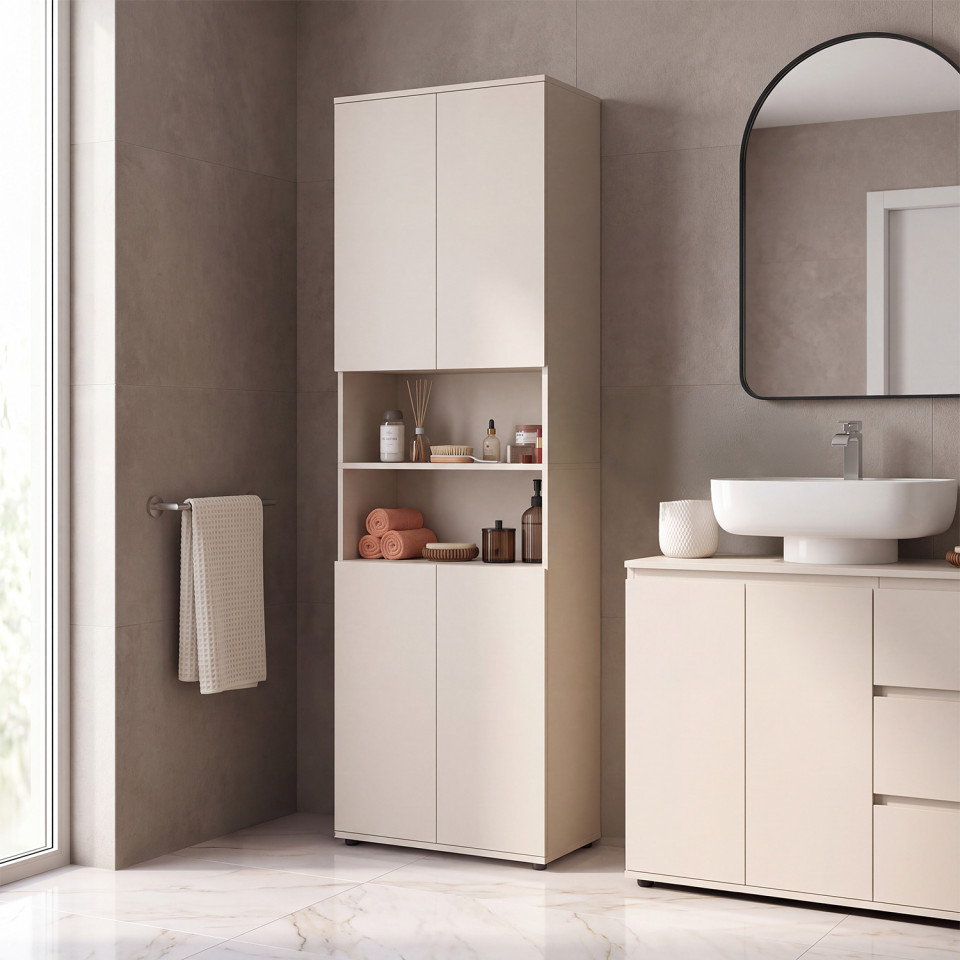 Armoire salle de bain Tom beige 4 portes