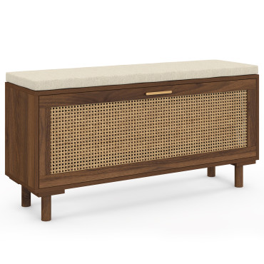 Banc d'entrée Norma range chaussures effet noyer cannage
