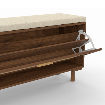 Banc d'entrée Norma range chaussures effet noyer cannage
