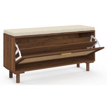 Banc d'entrée Norma range chaussures effet noyer cannage