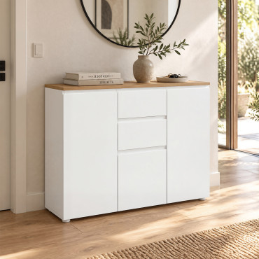 Buffet Toby 3 portes blanc et bois 100cm