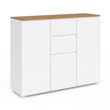 Buffet Toby 3 portes blanc et bois 100cm