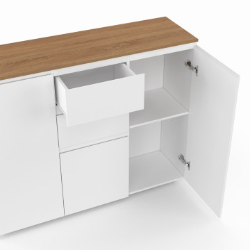 Buffet Toby 3 portes blanc et bois 100cm