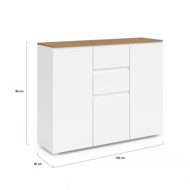 Buffet Toby 3 portes blanc et bois 100cm