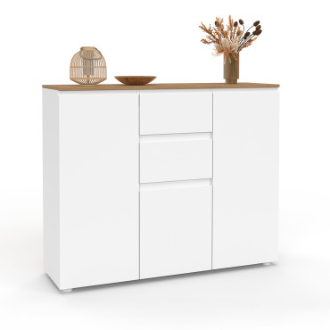 Buffet Toby 3 portes blanc et bois 100cm