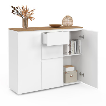 Buffet Toby 3 portes blanc et bois 100cm