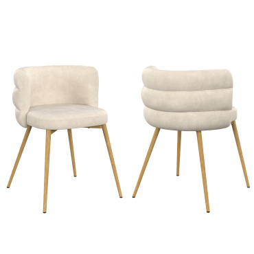 Chaises Brianna velours beige pieds effet bois - lot de 2
