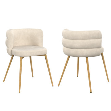 Chaises Brianna velours beige pieds effet bois - lot de 2