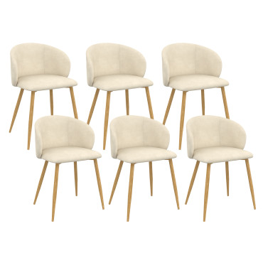 Chaises Léona velours crème pieds effet bois - lot de 6