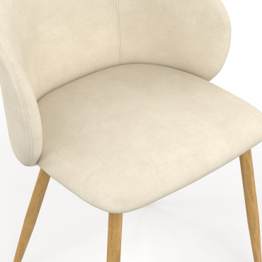 Chaises Léona velours crème pieds effet bois - lot de 6