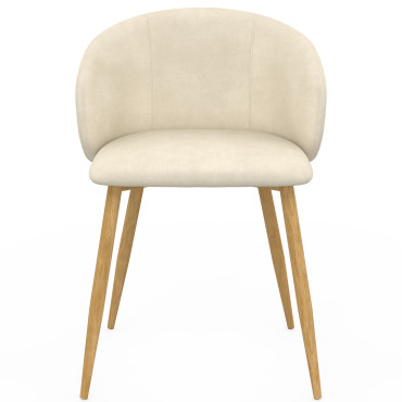 Chaises Léona velours crème pieds effet bois - lot de 6
