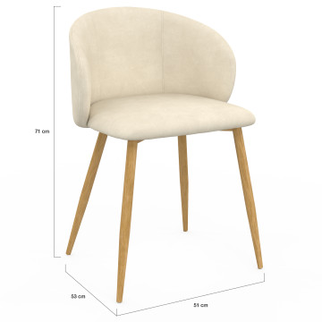 Chaises Léona velours crème pieds effet bois - lot de 6