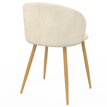 Chaises Léona velours crème pieds effet bois - lot de 6