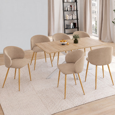 Chaises Léona velours taupe pieds effet bois - lot de 6