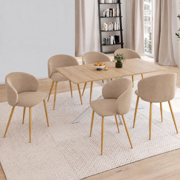 Chaises Léona velours taupe pieds effet bois - lot de 6