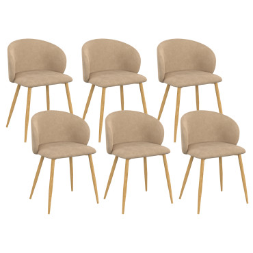 Chaises Léona velours taupe pieds effet bois - lot de 6