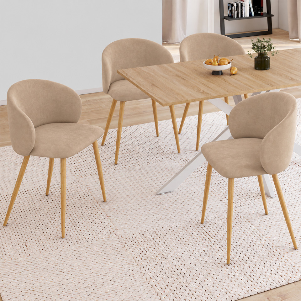 Chaises Léona velours taupe pieds effet bois - lot de 4
