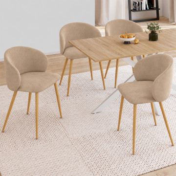 Chaises Léona velours taupe pieds effet bois - lot de 4