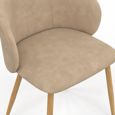Chaises Léona velours taupe pieds effet bois - lot de 4