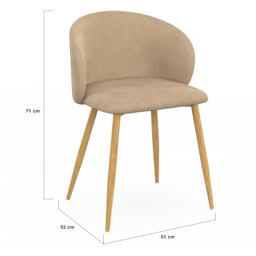 Chaises Léona velours taupe pieds effet bois - lot de 4