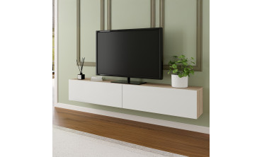 Meuble TV suspendu Michigan bois et blanc L180cm
