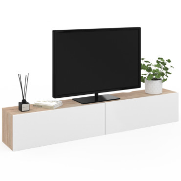 Meuble TV suspendu Michigan bois et blanc L180cm
