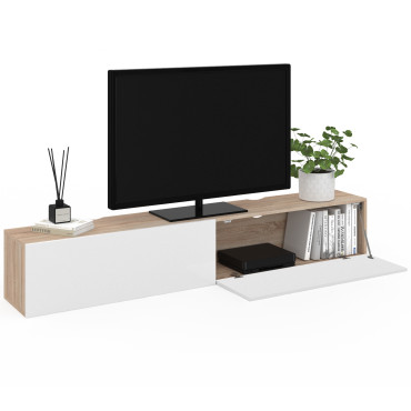 Meuble TV suspendu Michigan bois et blanc L180cm