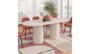 Table à manger extensible Albane 2 pieds pylône effet travertin 160-200cm