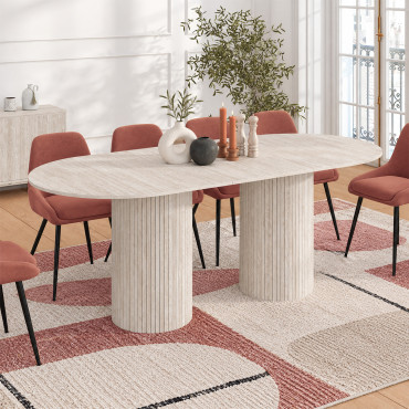 Table à manger extensible Albane 2 pieds pylône effet travertin 160-200cm