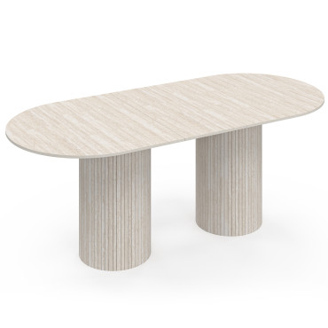 Table à manger extensible Albane 2 pieds pylône effet travertin 160-200cm