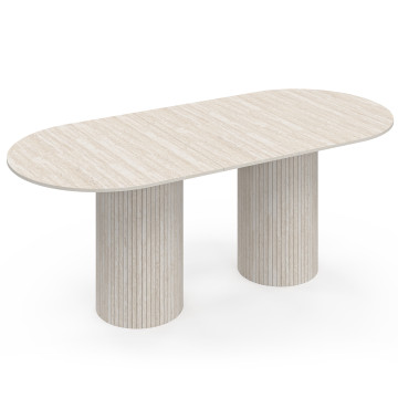 Table à manger extensible Albane 2 pieds pylône effet travertin 160-200cm
