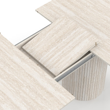 Table à manger extensible Albane 2 pieds pylône effet travertin 160-200cm