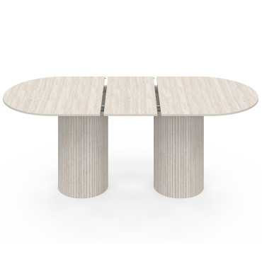 Table à manger extensible Albane 2 pieds pylône effet travertin 160-200cm