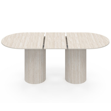 Table à manger extensible Albane 2 pieds pylône effet travertin 160-200cm