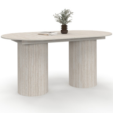 Table à manger extensible Albane 2 pieds pylône effet travertin 160-200cm