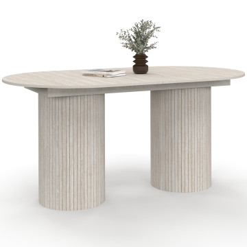 Table à manger extensible Albane 2 pieds pylône effet travertin 160-200cm