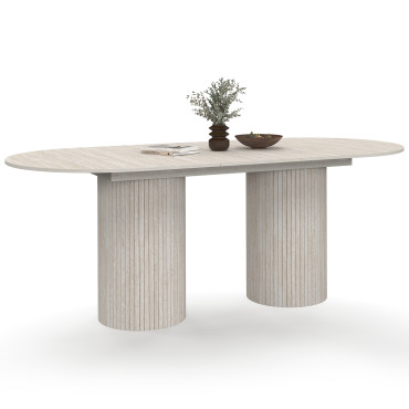 Table à manger extensible Albane 2 pieds pylône effet travertin 160-200cm
